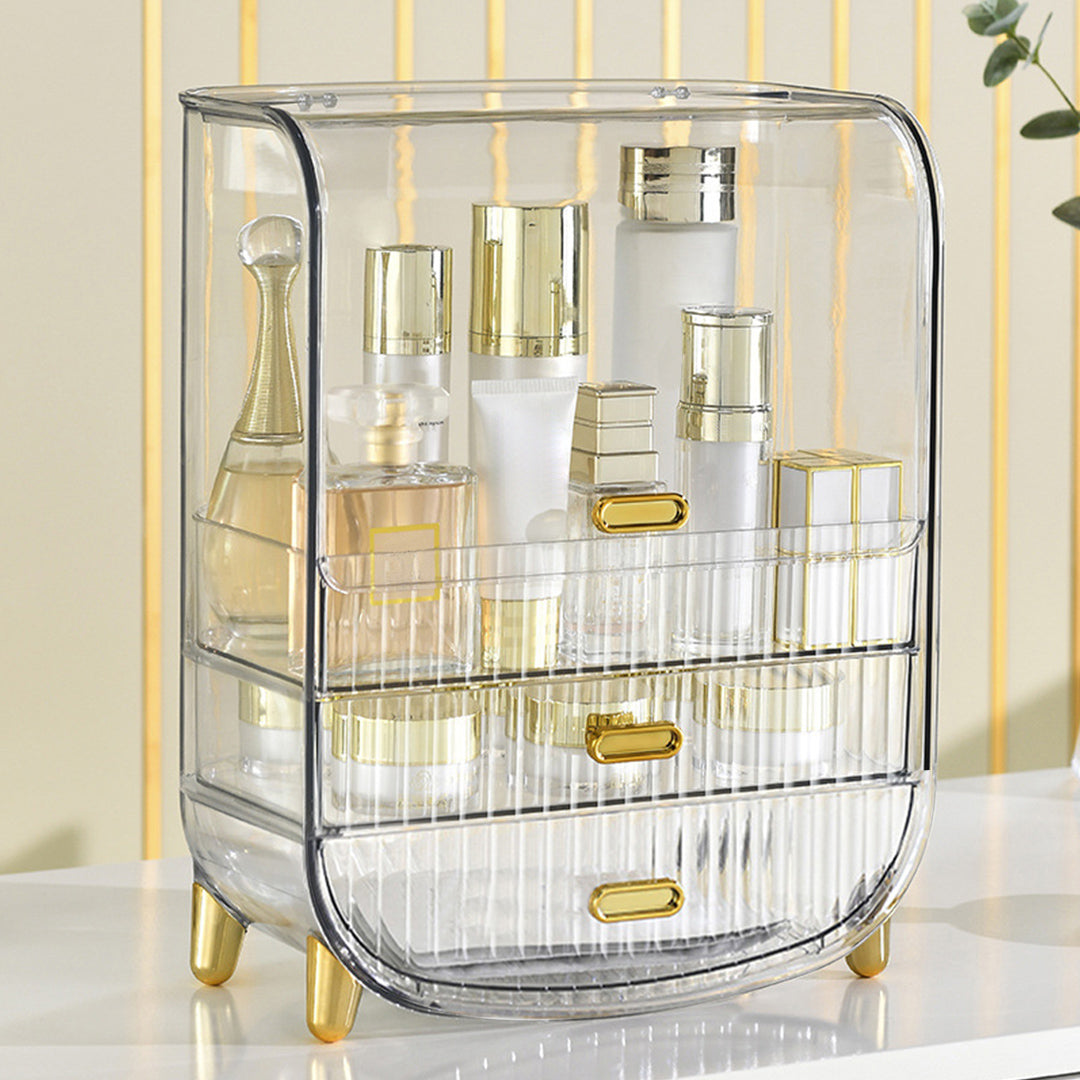 3 Tier Transparent Multifunctional Countertop Cosmetic Storage Drawer Type Organiser