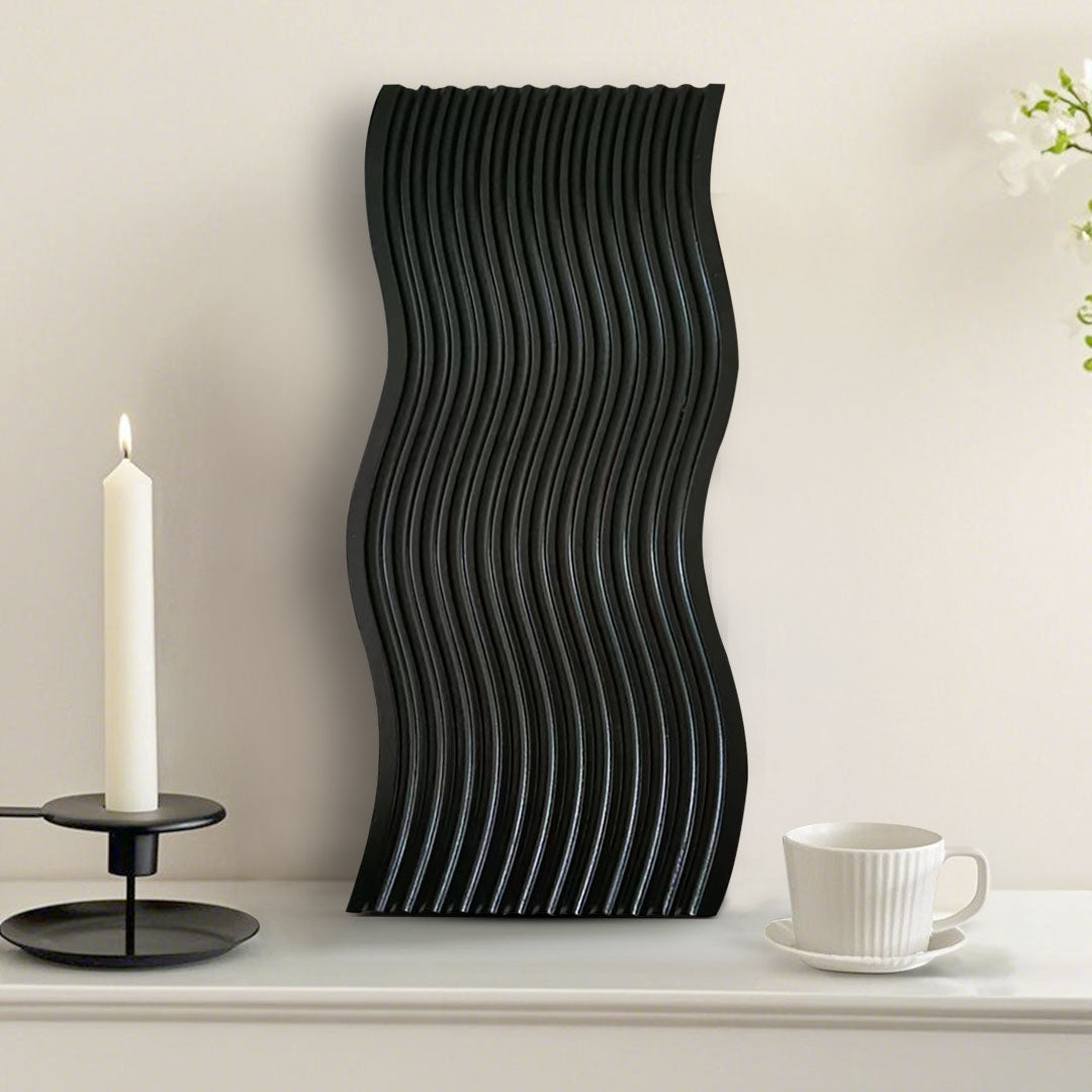 SOGA 39cm Black Ribbed Beech Wood Serving Tray