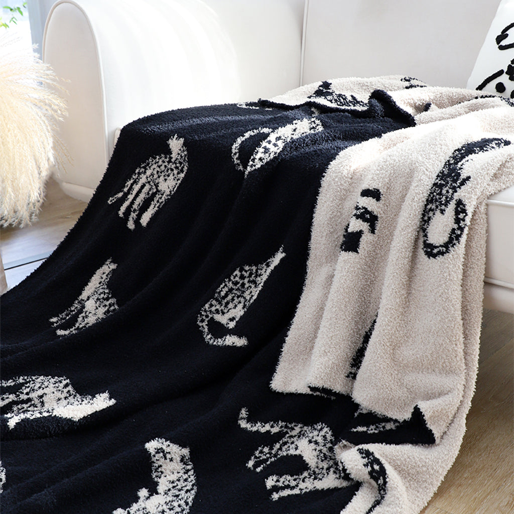 SOGA Black Cream Animal Print Throw Blanket 130x180cm Polyester