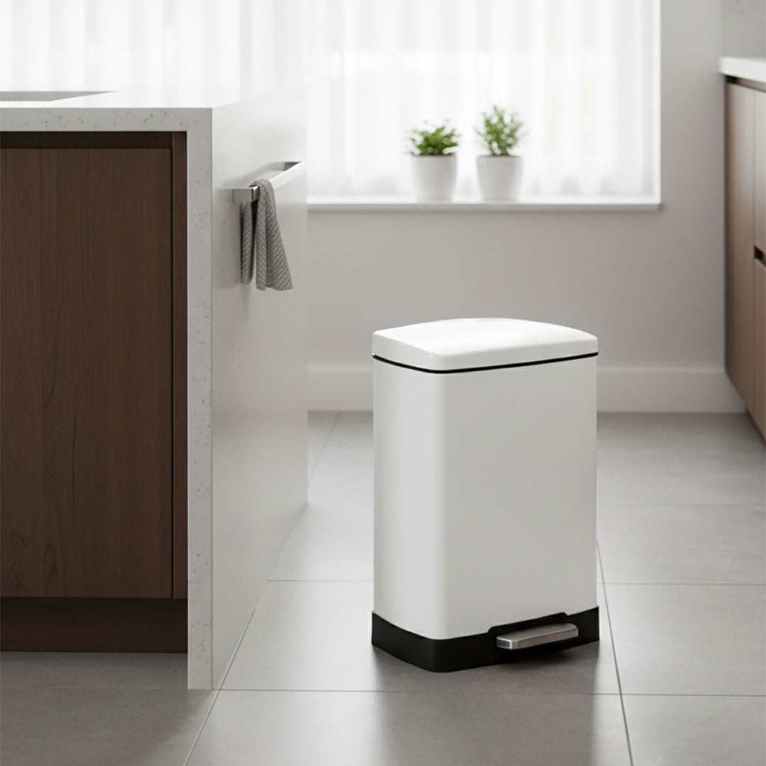 Rectangular 12L Stainless Steel Foot Pedal Recycling Bin for Garbage White