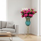 85cm Blue Glass Floor Vase and 12pcs Dark Pink Artificial Flower Set