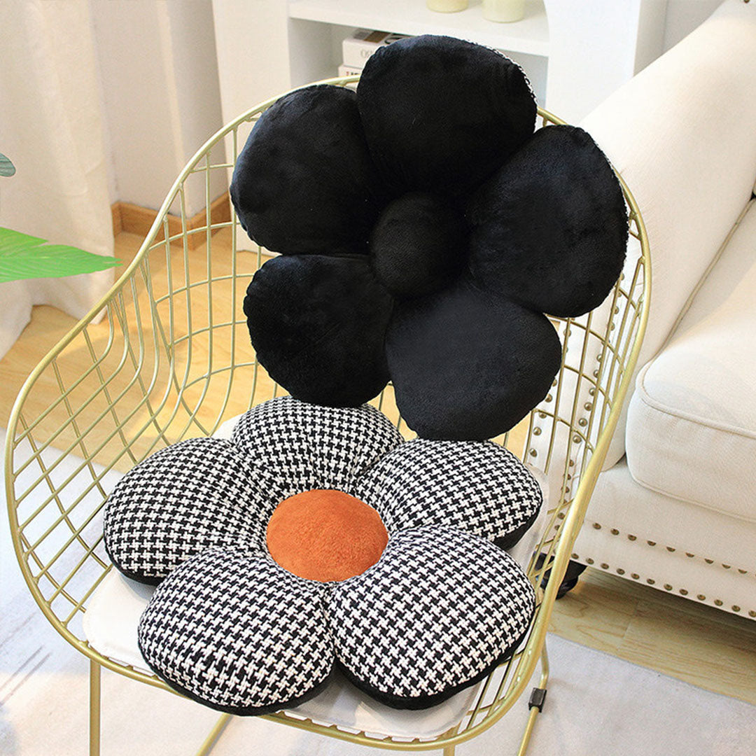SOGA Black w/ Orange Flower Cushion Shaped for Floor and Sitting Throw Pillow