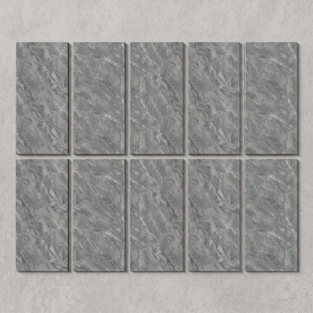 SOGA Peel & Stick Floor and Wall Tiles 30 x 60cm 10 Pack Grey Faux Marble