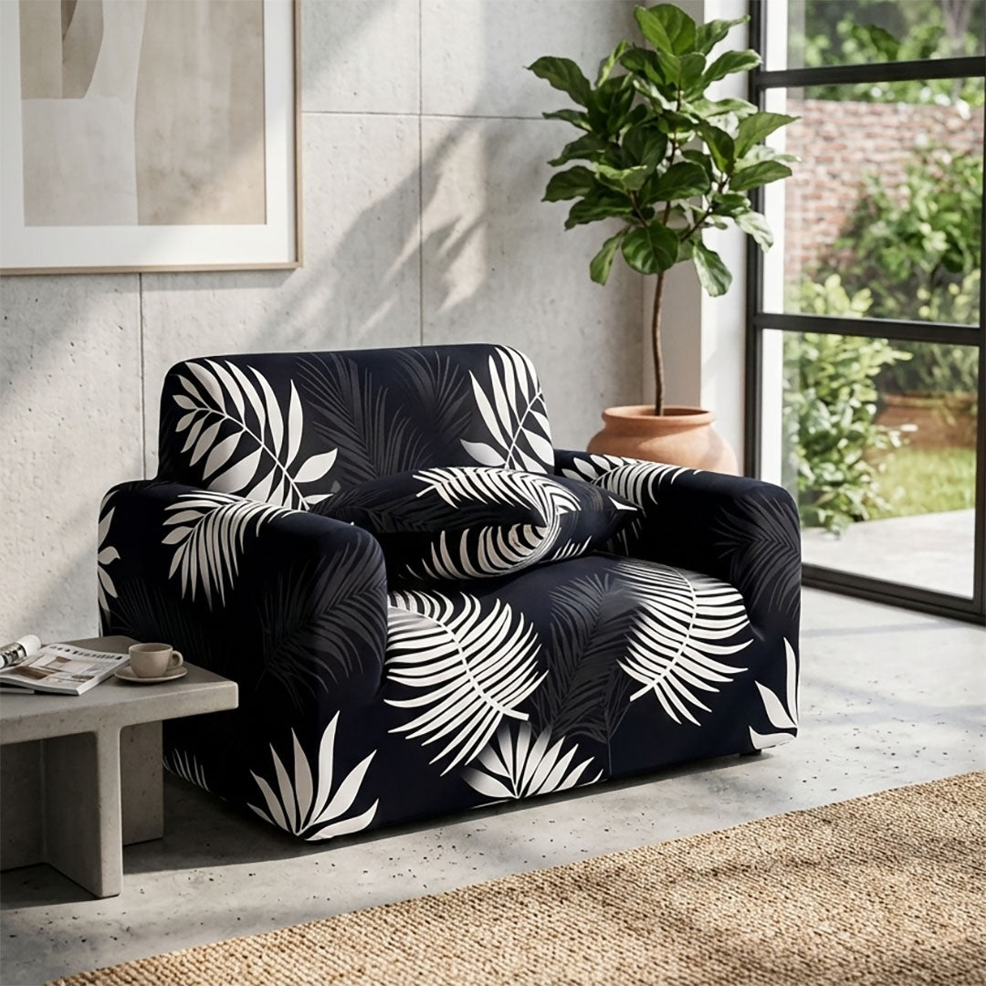 High Stretch 1-Seater Leaf Design Sofa Slipcover