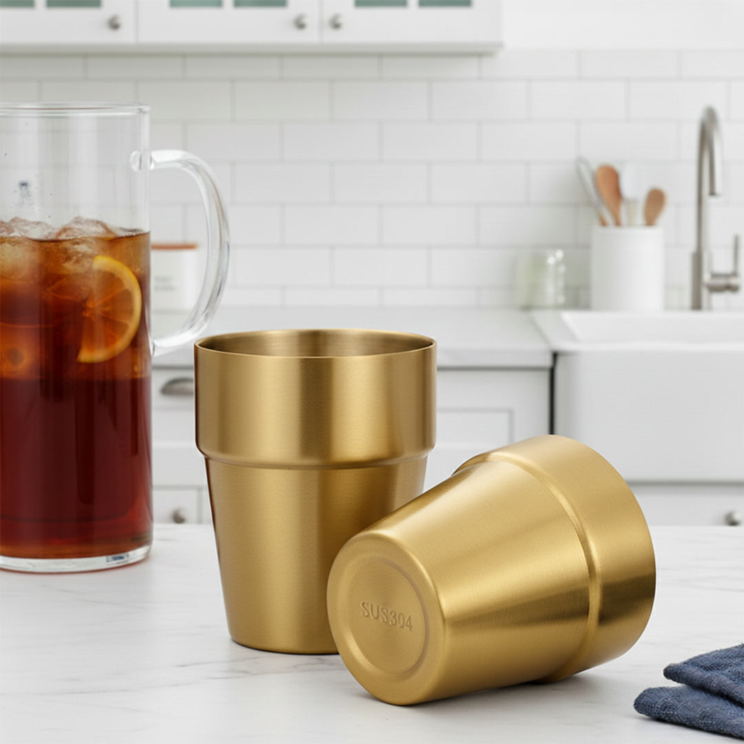 SOGA 175ml Stainless Steel Cups Set of 6 Reusable Durable Gold Drinking Tumblers