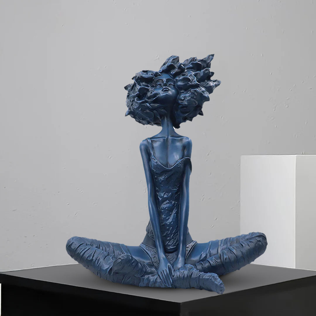 SOGA 59cm Blue Resin Sculpture Abstract Yoga Girl Design for Home Décor