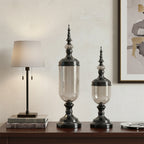 2x Clear Black Glass Vase with Lid Set