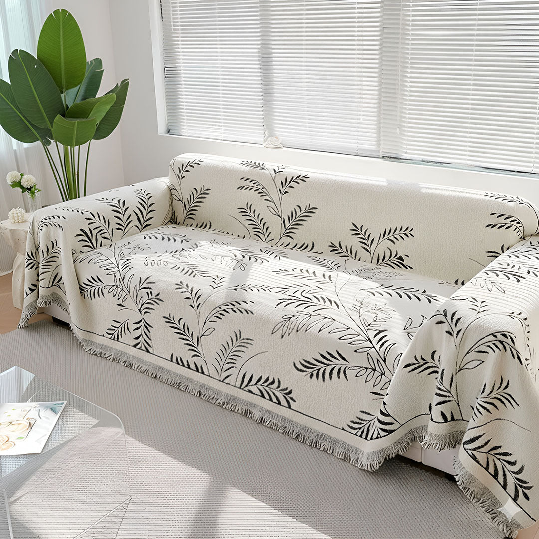 SOGA Four-seater White Sofa Cover Leaf Print 180x420cm Polyester