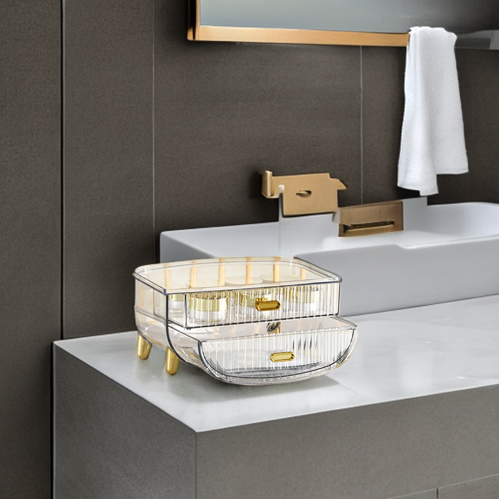 2 Tier Transparent Multifunctional Countertop Cosmetic Storage Organiser