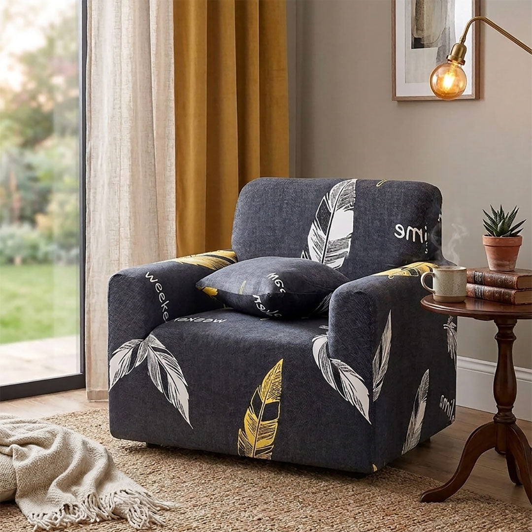 High Stretch 1-Seater Feather Print Sofa Slipcover