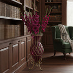 67cm Purple Glass Floor Vase with Metal Stand