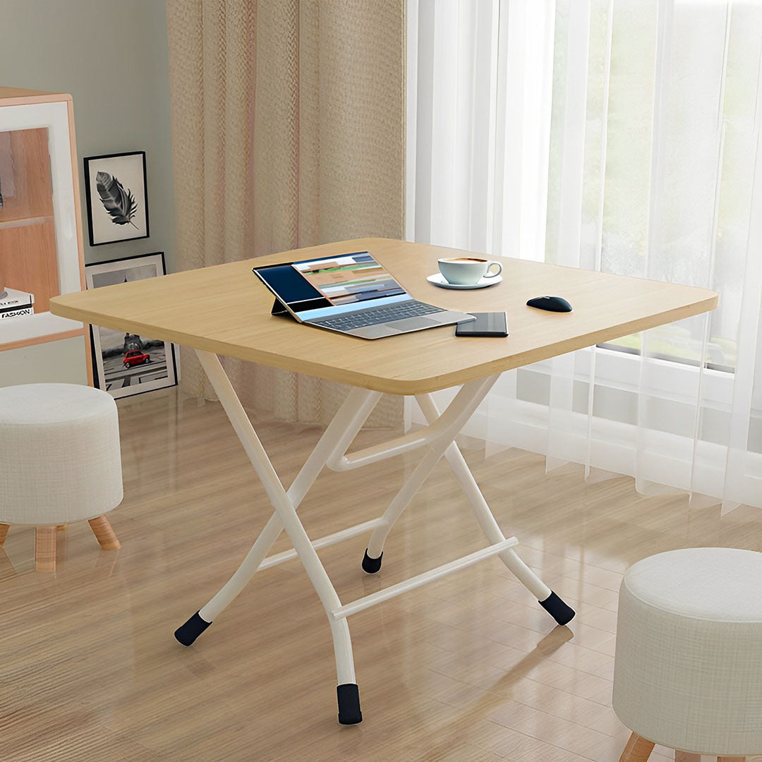 Wood-Colored Square Dining Table Portable