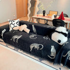 SOGA Three-seater Black Sofa Cover Leopard Print 180x340cm Polyester