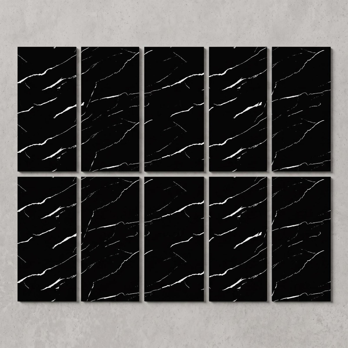 SOGA Peel & Stick Floor and Wall Tiles 30 x 60cm 10 Pack Black Faux Marble