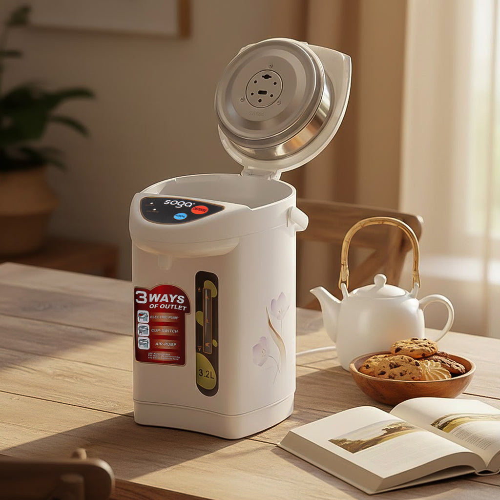 SOGA 2X 3.2L White Plastic Exterior Electric Thermal Pot Dispenser with 3 Dispensing Modes