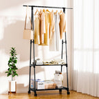 2-in-1 Organiser Clothes Shoe Rack Storage with Wheels Black