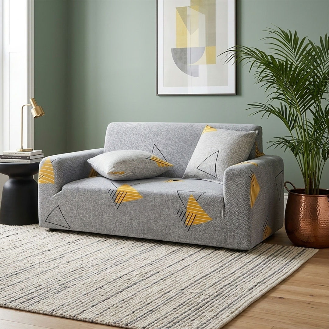 High Stretch 2-Seater Geometric Print Sofa Slipcover