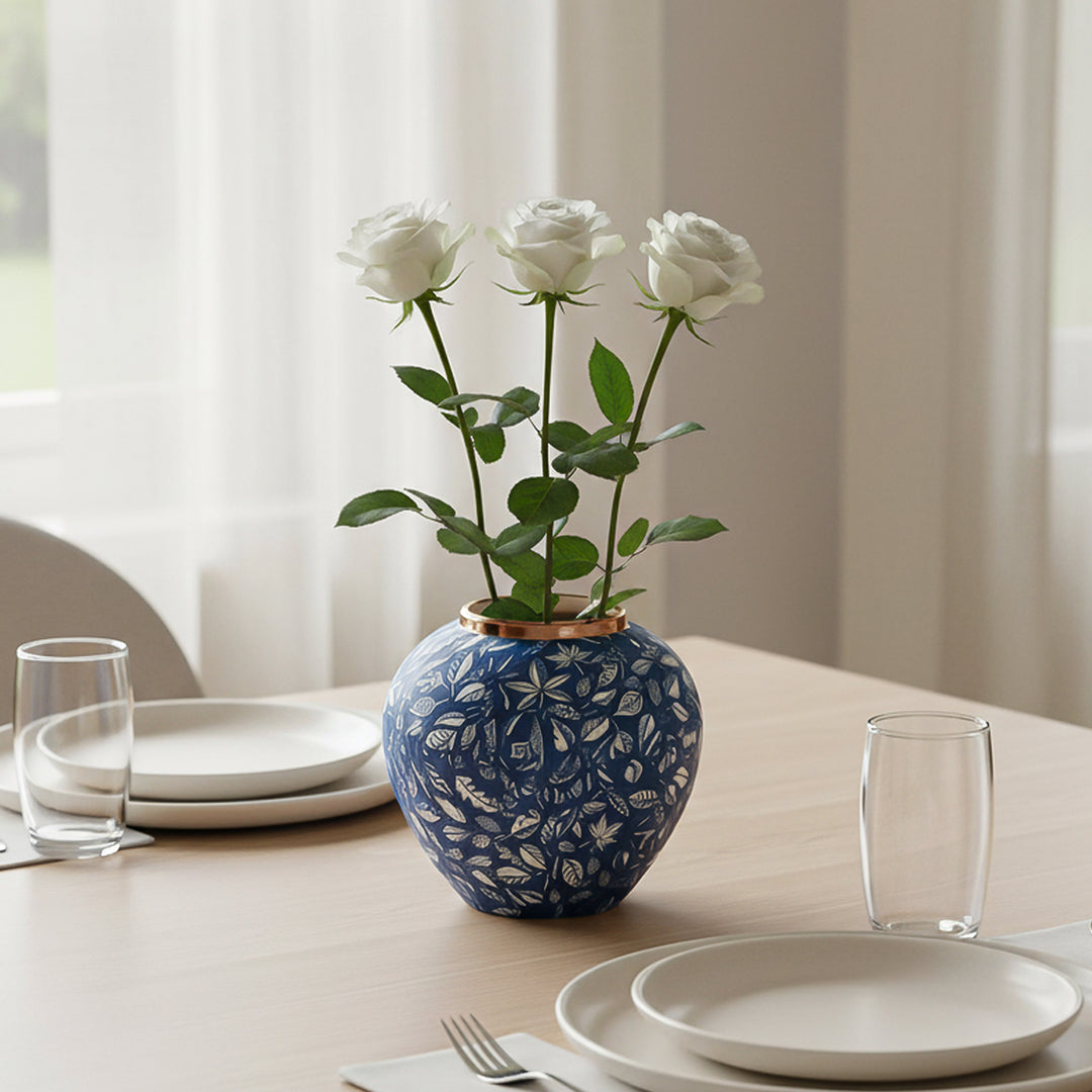 21x22cm Blue Small Ceramic Flower Vase Elegant Living Room Home Decor