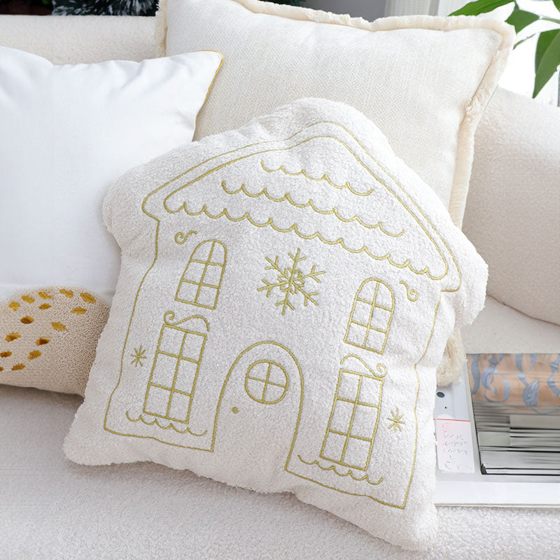 SOGA 45cm Festive White Christmas House Shaped Holiday Throw Pillow