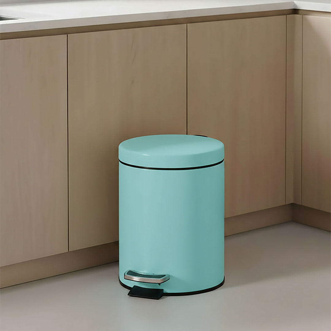 Foot Pedal Stainless Steel Trash Bin Round 7L Blue