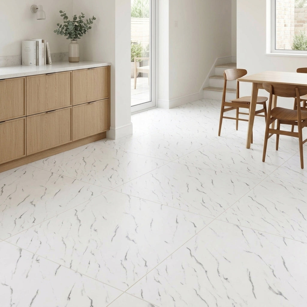 SOGA Peel & Stick Floor and Wall Tiles 60 x 60cm 10 Pack White Faux Marble
