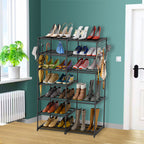 12-Shelf Tier Shoe Storage with Side Hooks Black