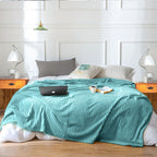 Sky Blue Throw Blanket Warm Cozy Striped Pattern Thin Flannel Coverlet
