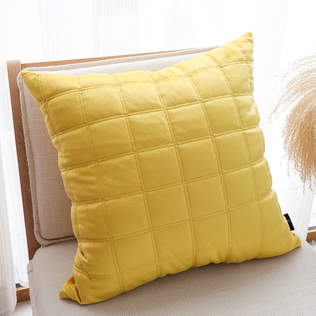 SOGA 50cm Yellow Quilted Grid Pattern Decorative Throw Pillow