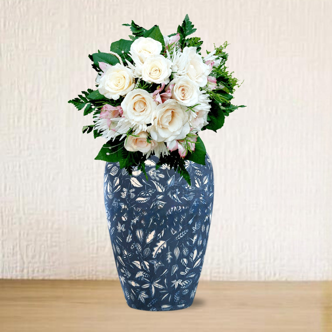 30x19 Blue Medium Ceramic Flower Vase Elegant Living Room Home Decor