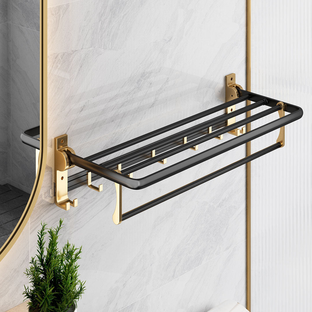 63cm Wall-Mounted Double Pole Towel Holder with Hooks