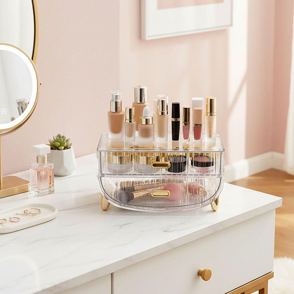 2 Tier Transparent Multifunctional Countertop Cosmetic Storage Organiser
