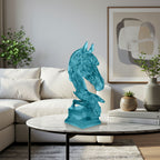SOGA 37cm Blue Horse Head Resin Sculpture Flowing Mane Design Modern Art for Home Décor