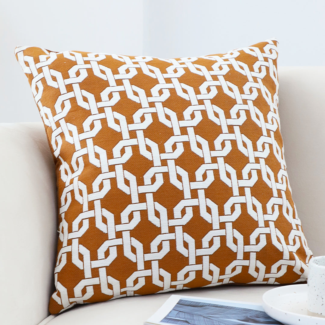 50cm Brown Checkered Chain Jacquard Square Pillow Decorative Cushion