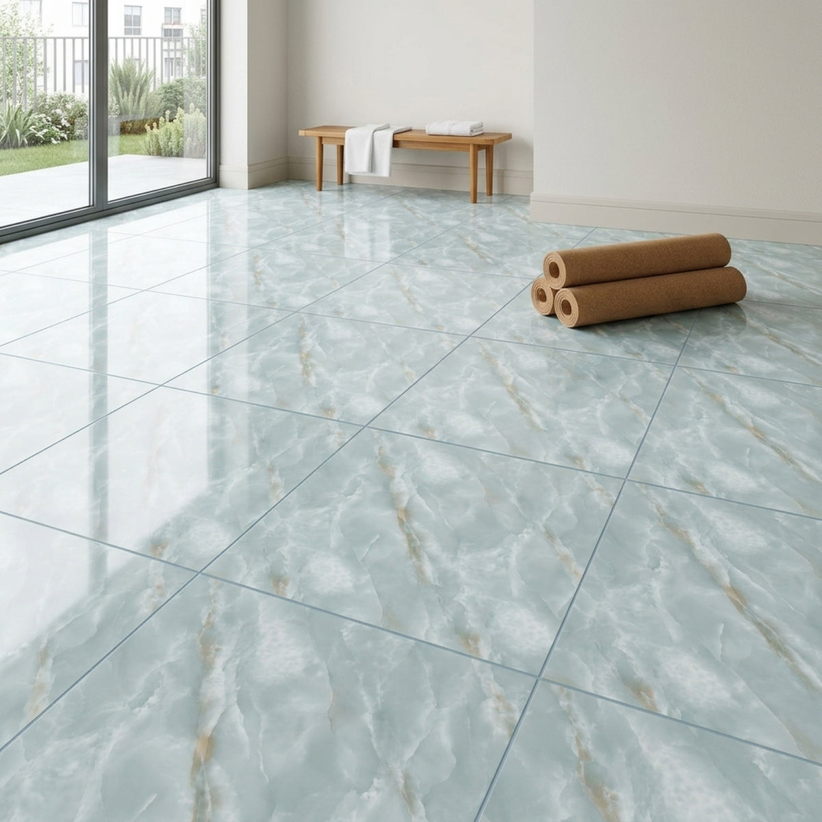 SOGA Peel & Stick Floor and Wall Tiles 30 x 30cm 10 Pack Jade Faux Marble