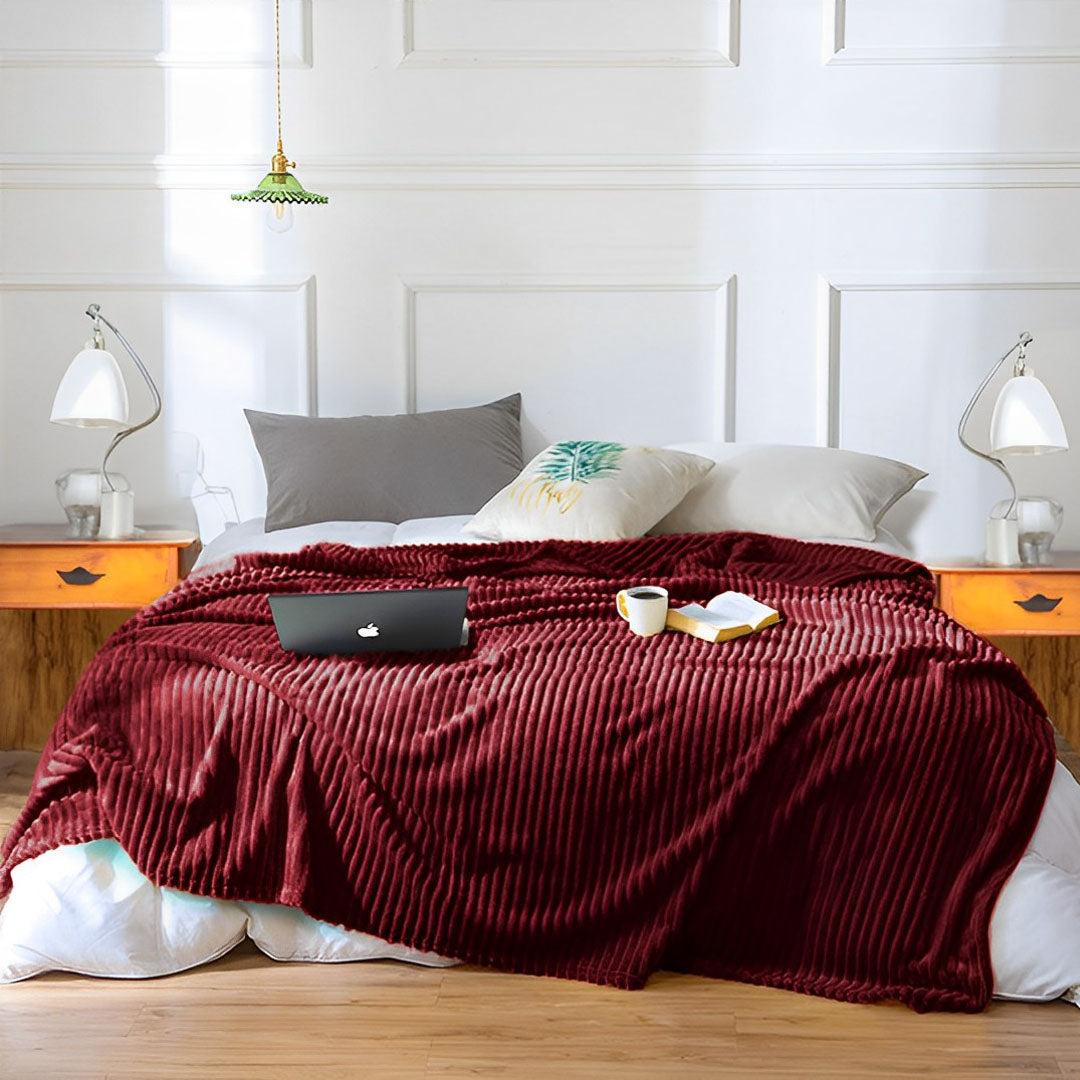 Burgundy Throw Blanket Warm Cozy Striped Pattern