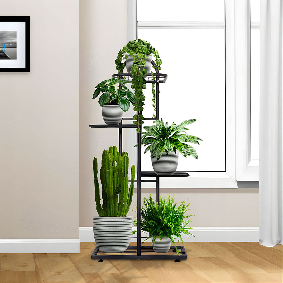 4 Tier Black Metal Plant Flowerpot Display Rack