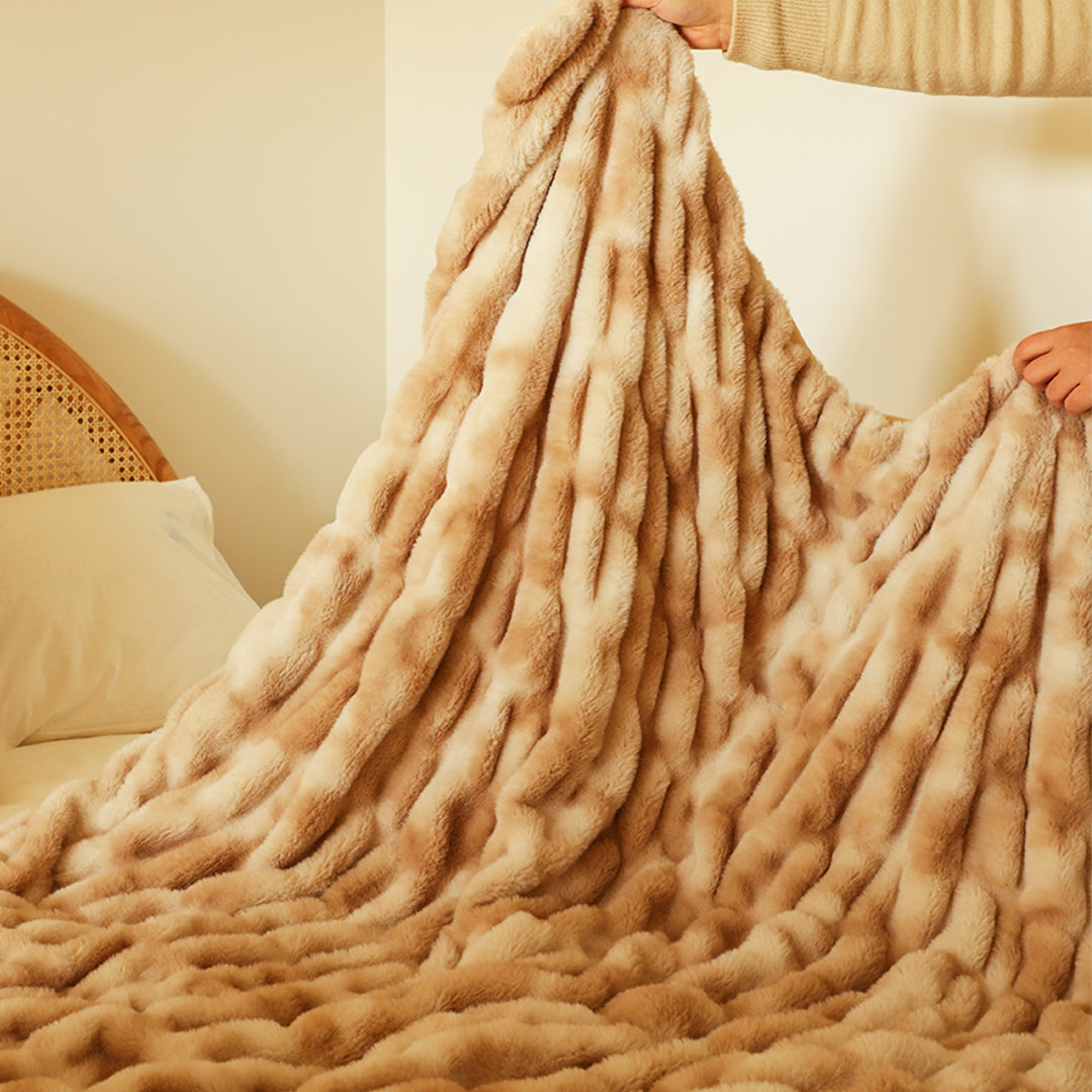 SOGA 150x200cm Throw Blanket Camel Brown Double Layer Rabbit Fur Cozy