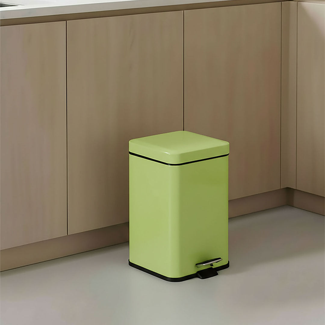 Foot Pedal Stainless Steel Trash Bin Square 12L Green