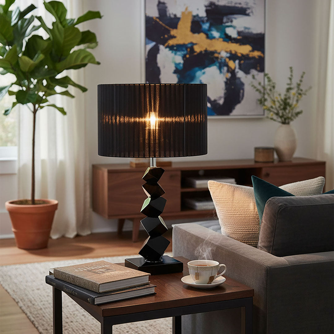 60cm Black Table Lamp with Dark Shade LED