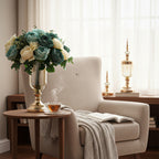 2x Clear Gold Glass Vase with Lid and Blue Flower Set