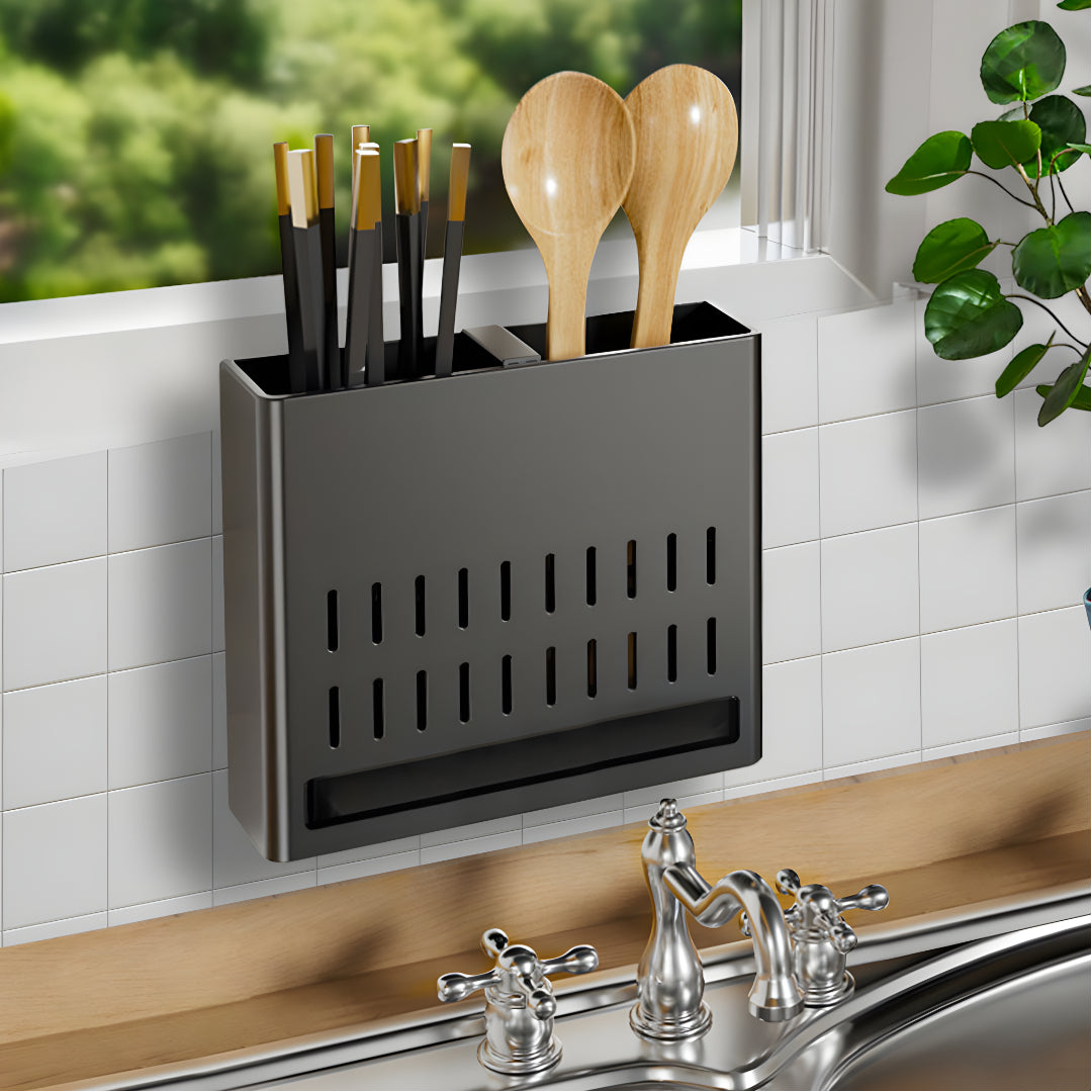 Wall Mounted Kitchen Utensil Rack Spoon Fork Chopstick Storage