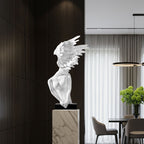 SOGA 86cm White Winged Figure Sculpture with Marble Base
