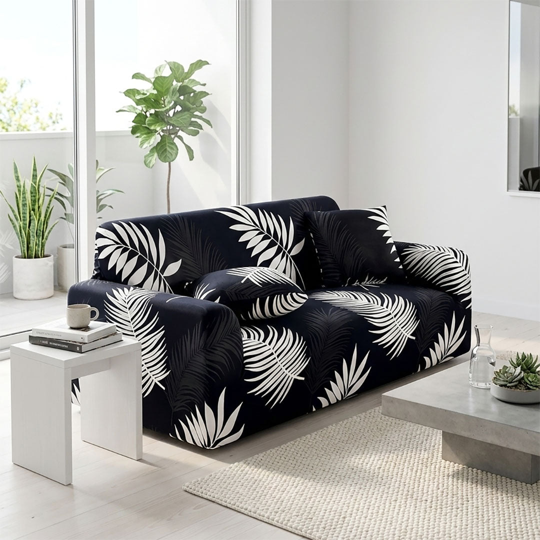 High Stretch 2-Seater Leaf Design Sofa Slipcover