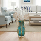 51cm Blue Glass Floor Vase with Metal Stand