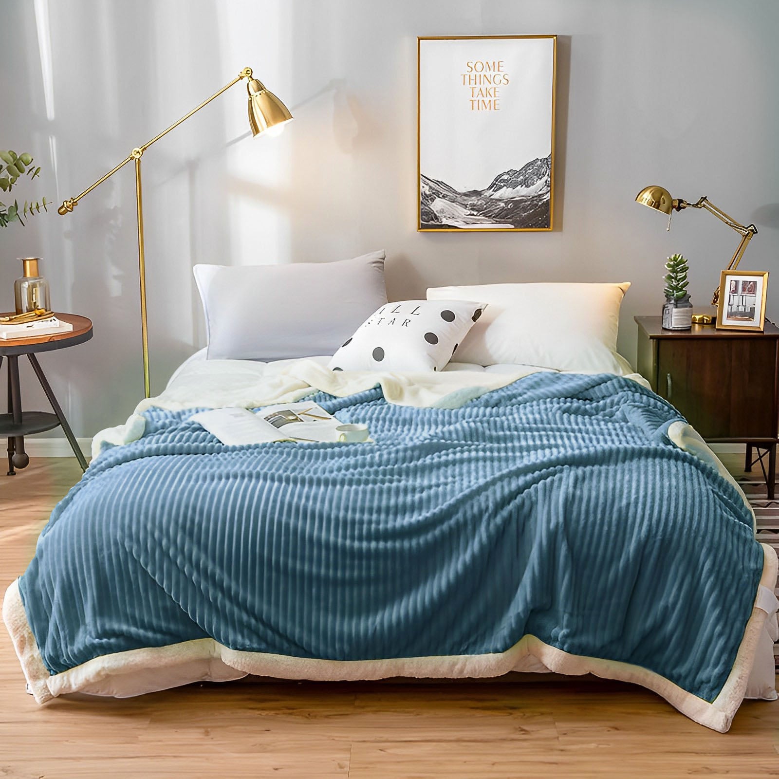 Blue Throw Blanket Warm Cozy Double Sided