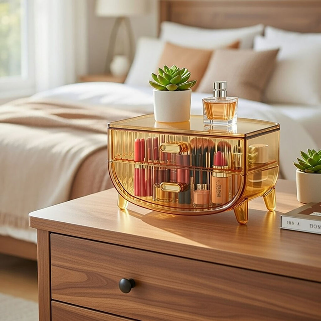 2 Tier Golden Yellow Multifunctional Countertop Cosmetic Storage Organiser