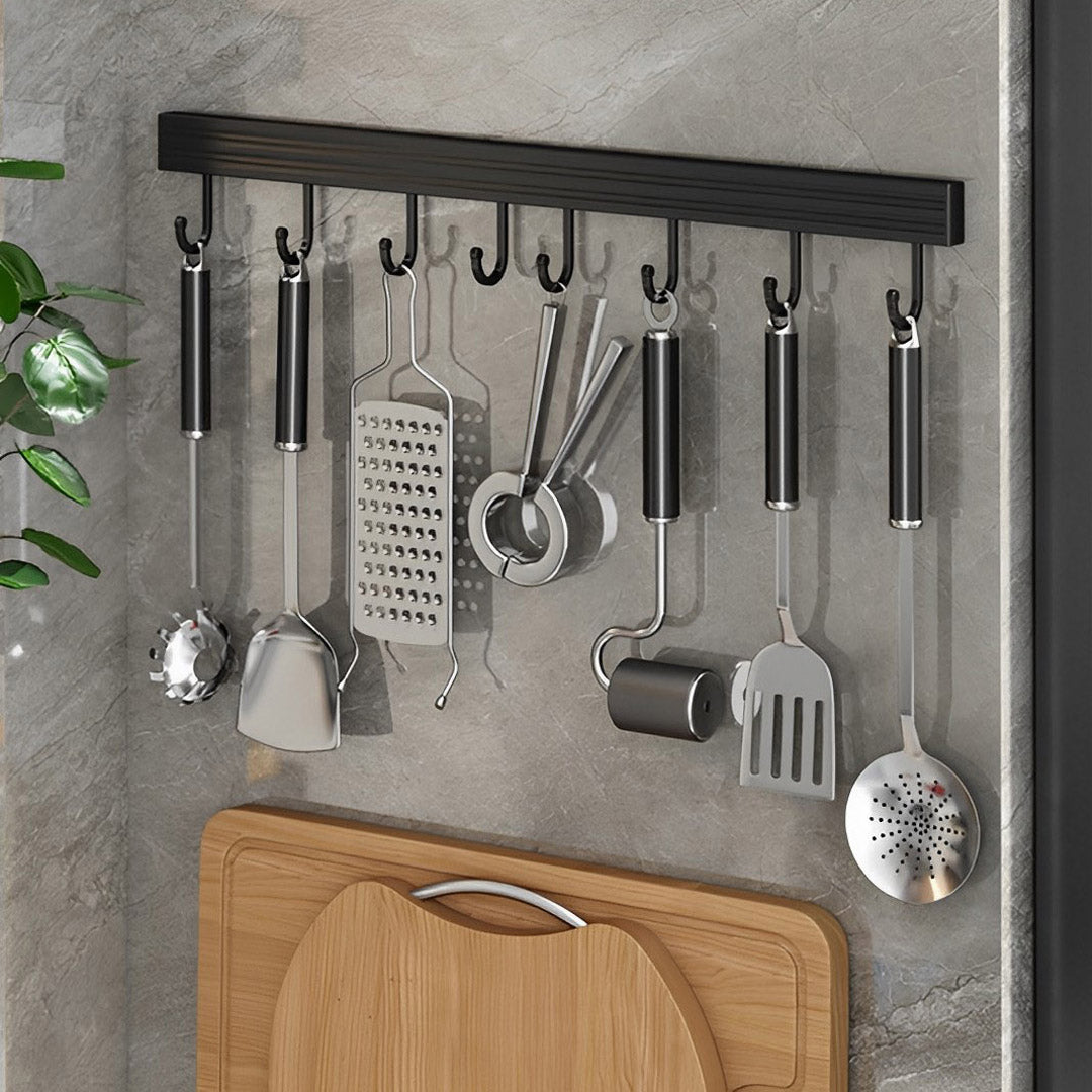 41cm Wall Mounted Kitchen Utensil Storage Rack Hooks