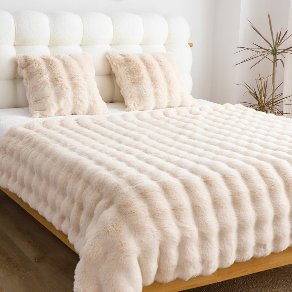 SOGA 160X200cm  Throw Blanket  Light Camel Color Double Layer Rabbit Fur Cozy Comfort with Stylish Decor