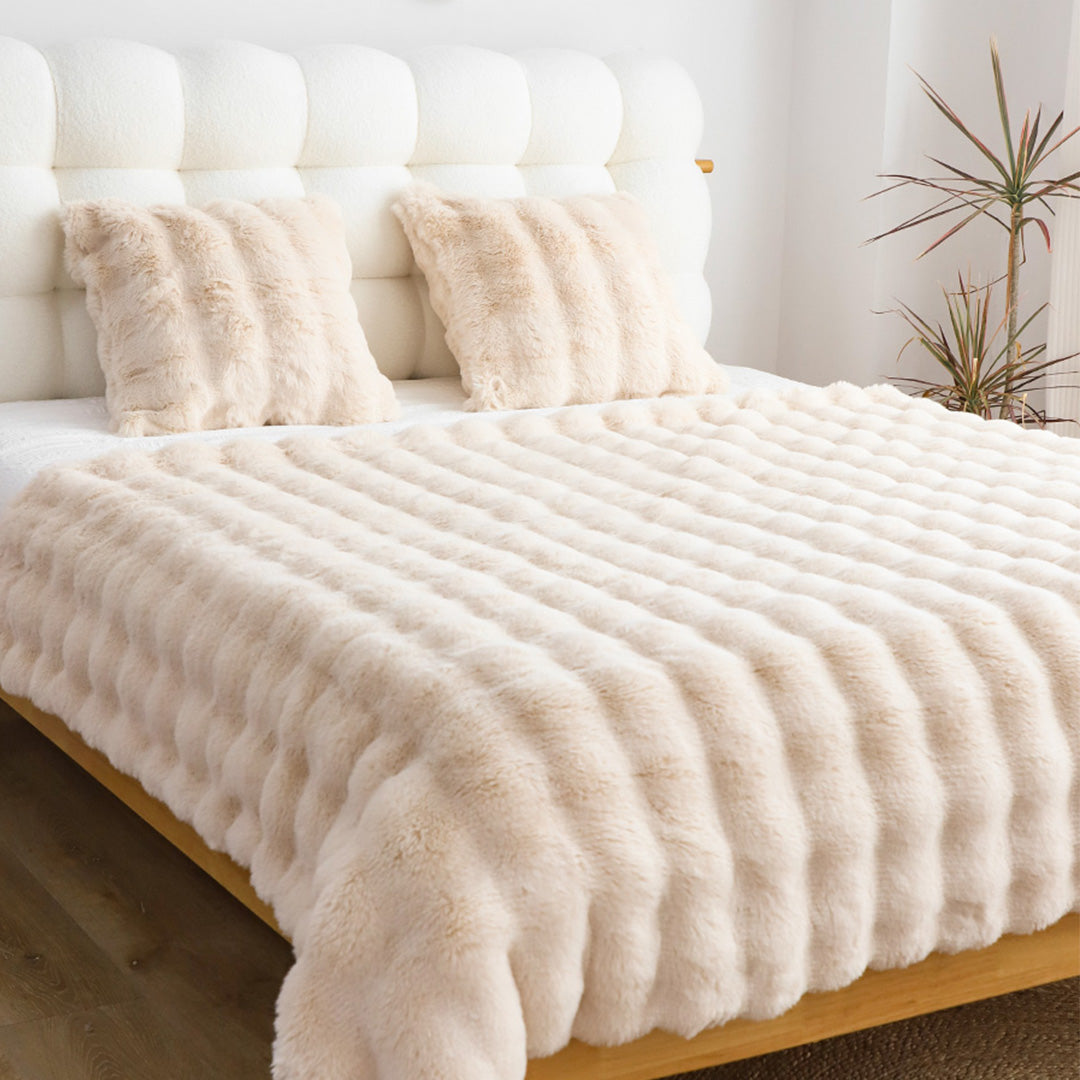SOGA 160X200cm  Throw Blanket  Light Camel Color Double Layer Rabbit Fur Cozy Comfort with Stylish Decor