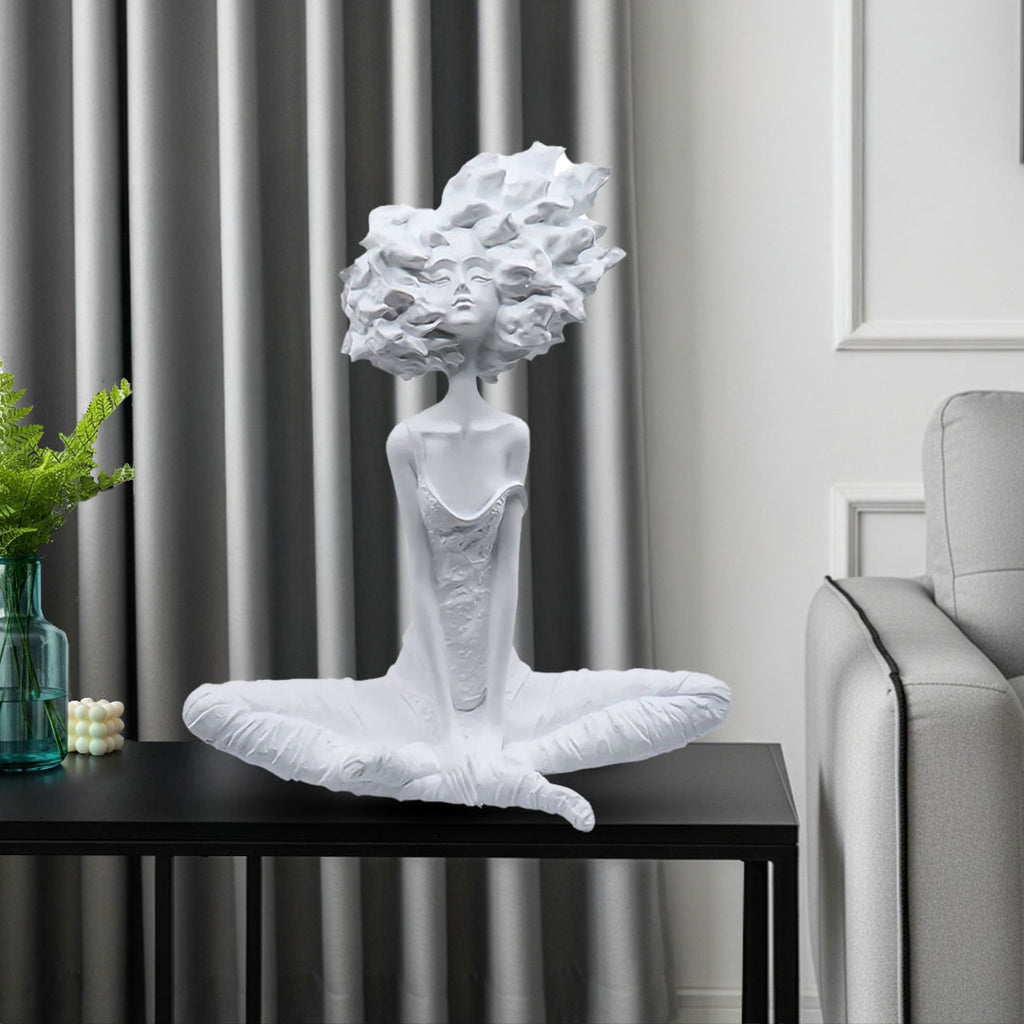 SOGA 59cm White Resin Sculpture Abstract Yoga Girl Design for Home Décor